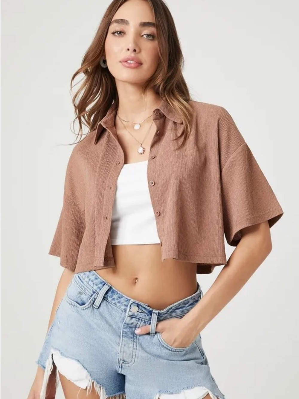Forever 21 Women's Textured Cropped Shirt
